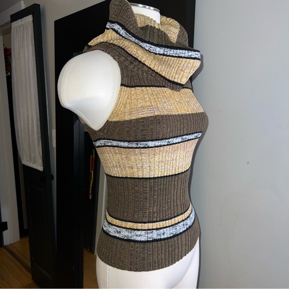 Free People Striped Knit Cowl Neck Top Blouse Off Shoulder Neutral XS - Picture 6 of 13